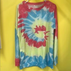 Tie-Dye Long Sleeve Shirt with Front Pockets Large Women